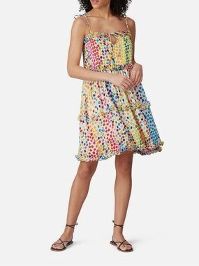 All Things Mochi Blessica Rainbow Polka Dot Mini Dress. Small. 100% SILK!